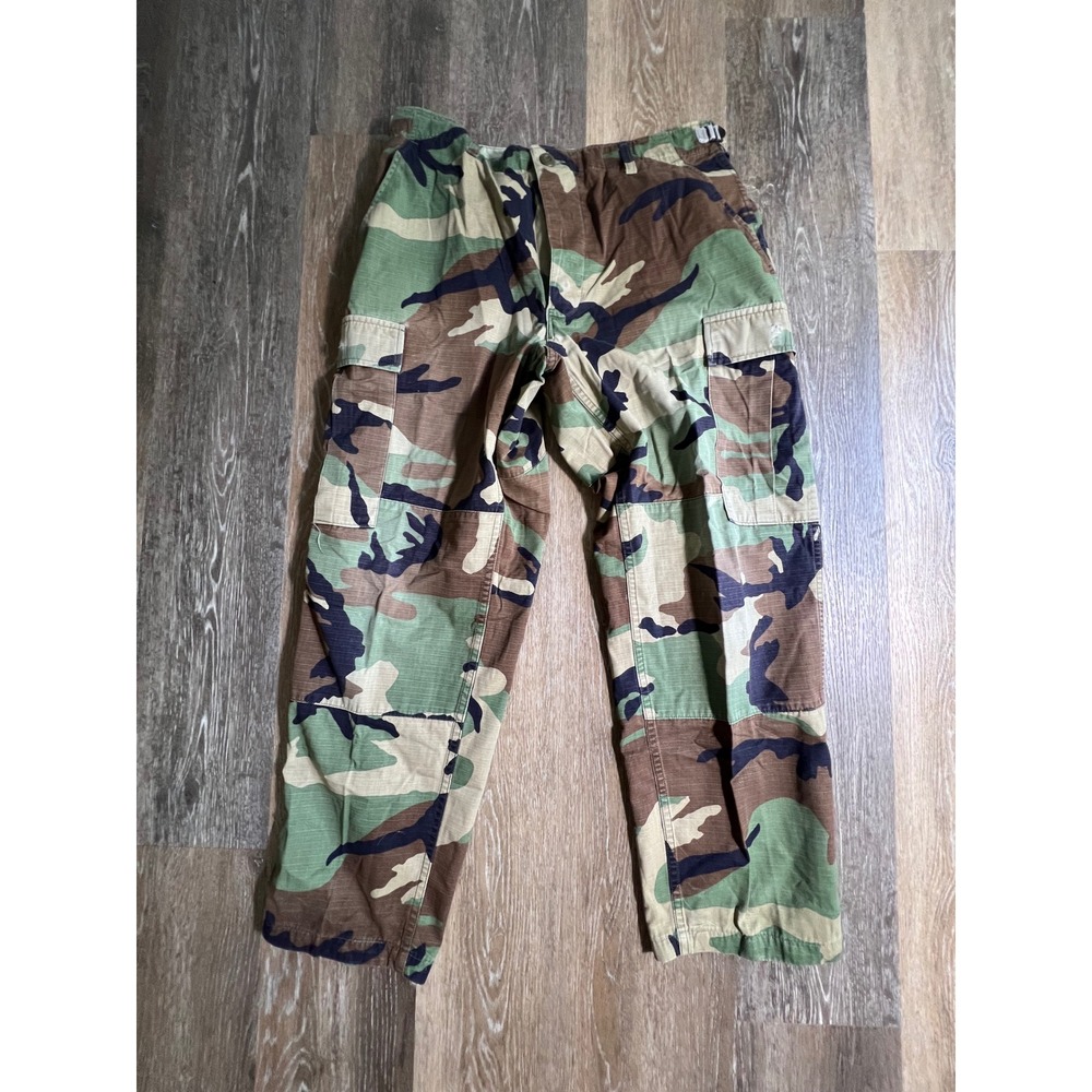 Military Cargo Pants Mens Medium Short Green Woodland Camo Ripstop BDU Trousers